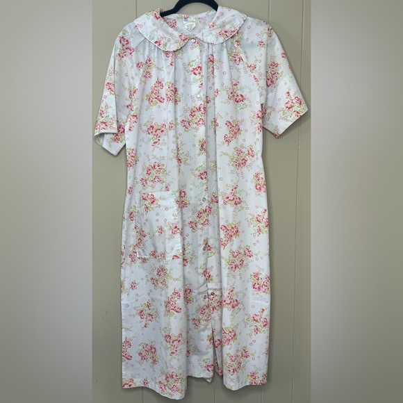 Belle Fleur VTG Floral Mother of Pearl Button Down Housecoat Robe Medium - Picture 9 of 9